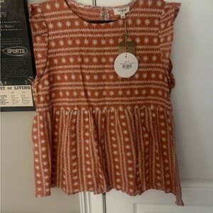 Umgee Rust-Orange Floral Star Peplum Top